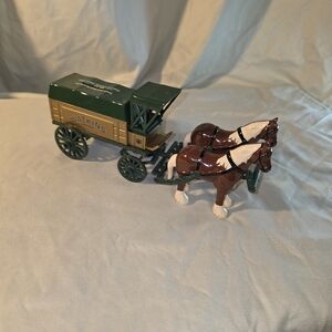 Watkins Brown and Green Horse-Drawn Toy Wagon